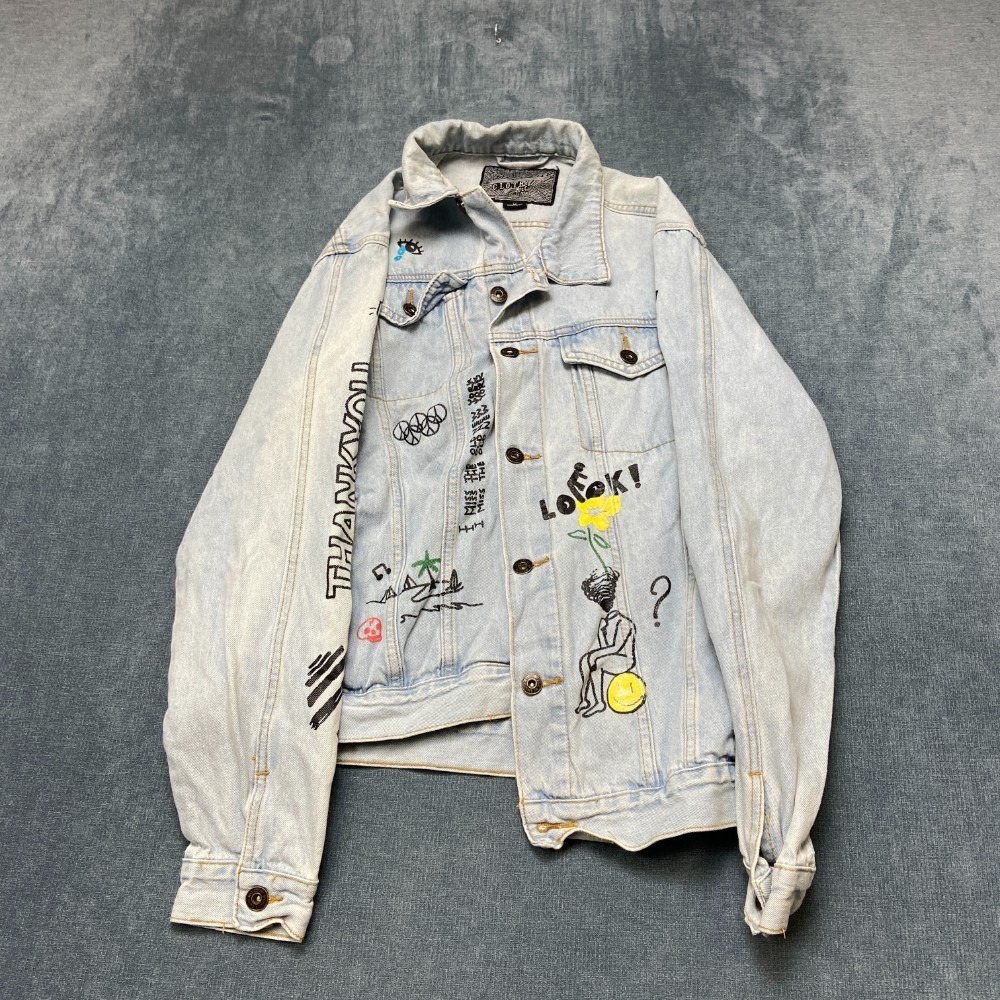 Brooklyn Cloth Denim Jacket Womens Medium Blue Cotton Graphic Print Outdoor